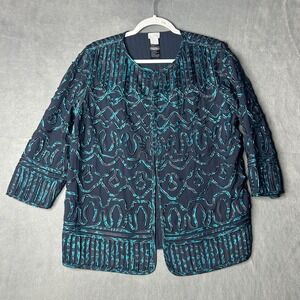 Chico's Design Open Front Jacket Embellished Career Party Blazer Size 1